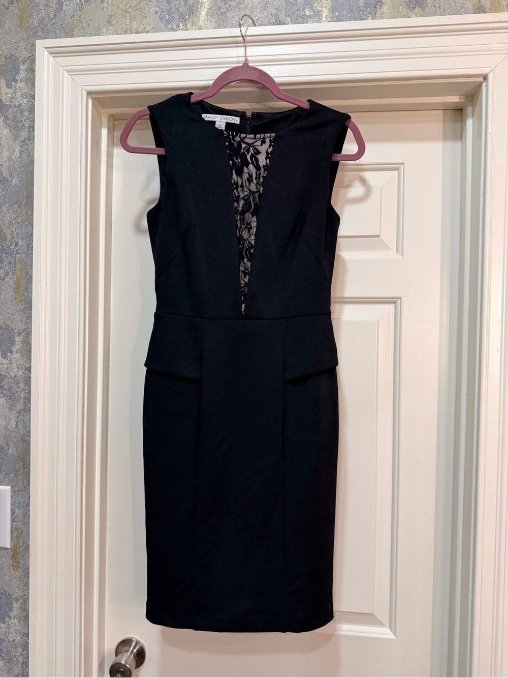 Sandra Darren Black Lace-Trim Sheath Dress